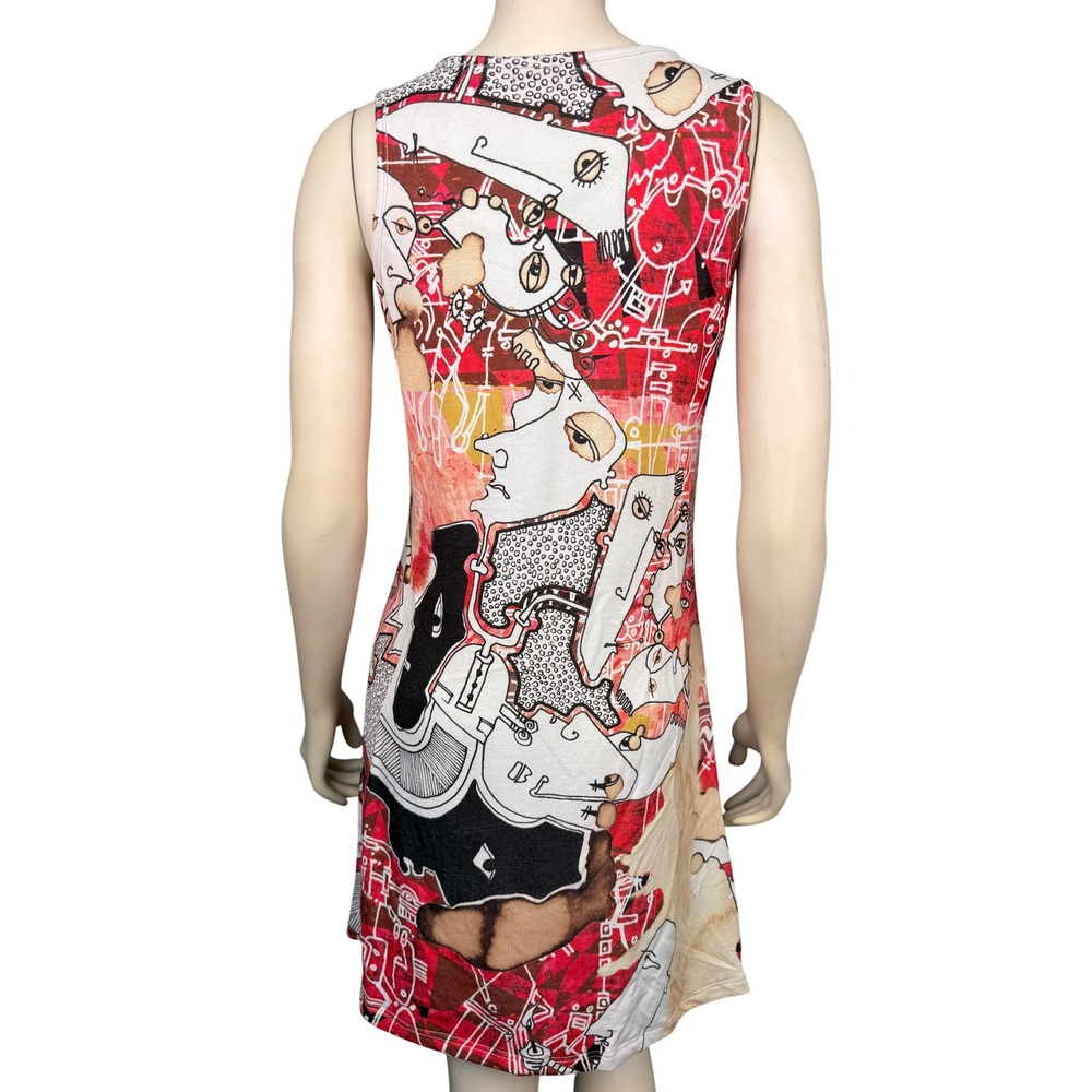 Inoah Abstract Art Print Tank L Dress Red‎ MultiSleeveless Stretch Knit USA - Picture 2 of 10